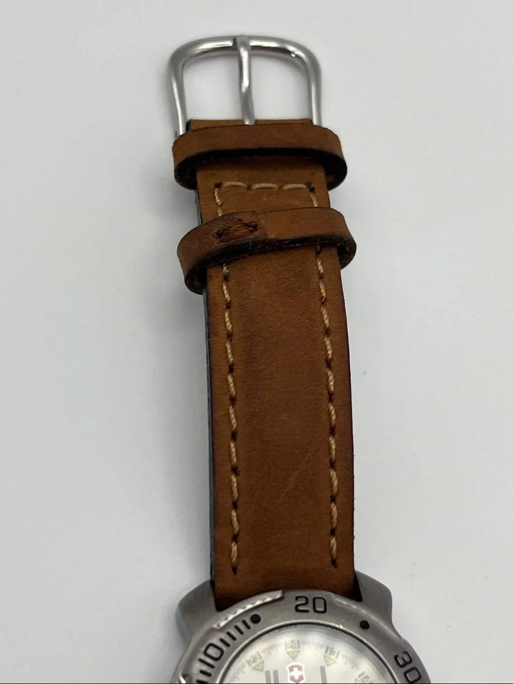 Swiss Army Stainless Steel Watch with Tan Leather Strap